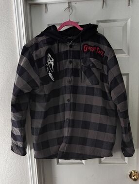 Ghost Face Black & Gray Plaid Adult Hoodie Jacket